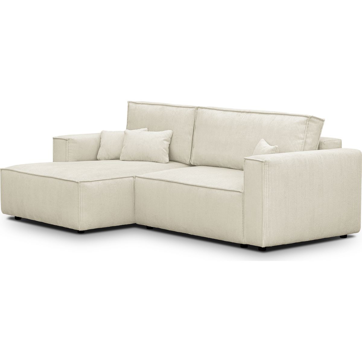 Canapé d'angle à gauche convertible 3 places en velours côtelé - ASTI beige, HOMIFAB
