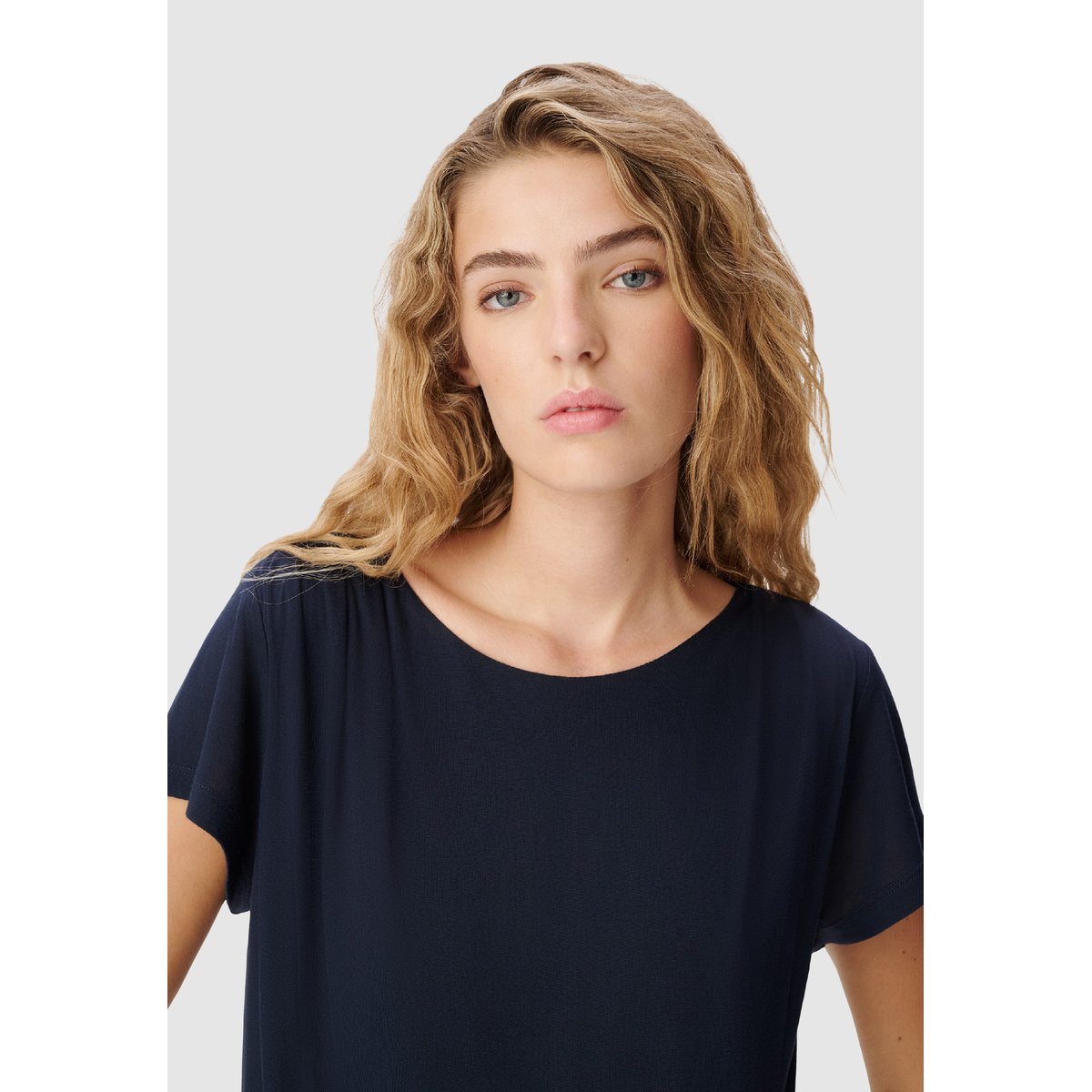Tee-shirt fronces épaule et côté bleu marine, IKKS