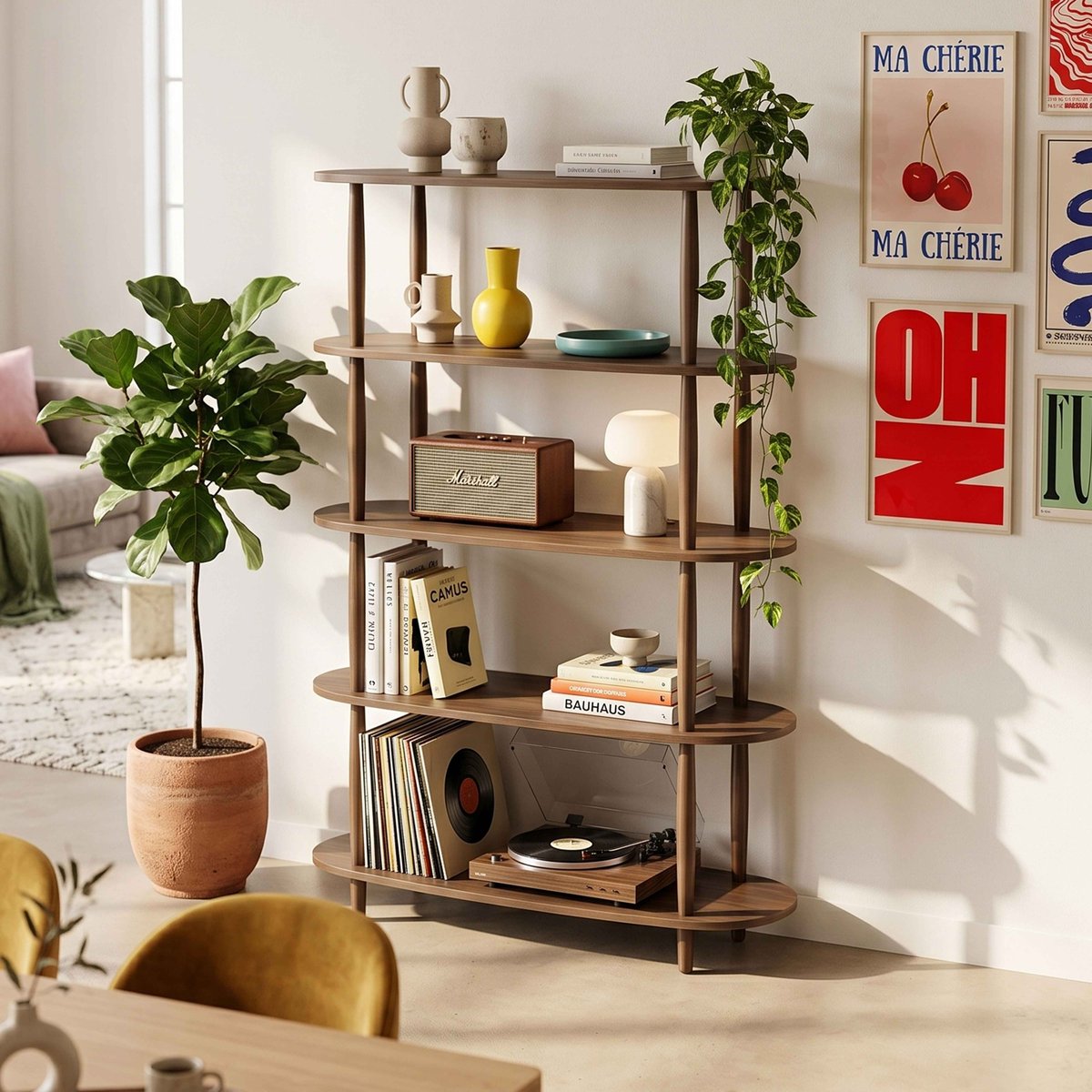 Etagère haute effet bois 120x145 cm, SUZY bois foncé, OVIALA