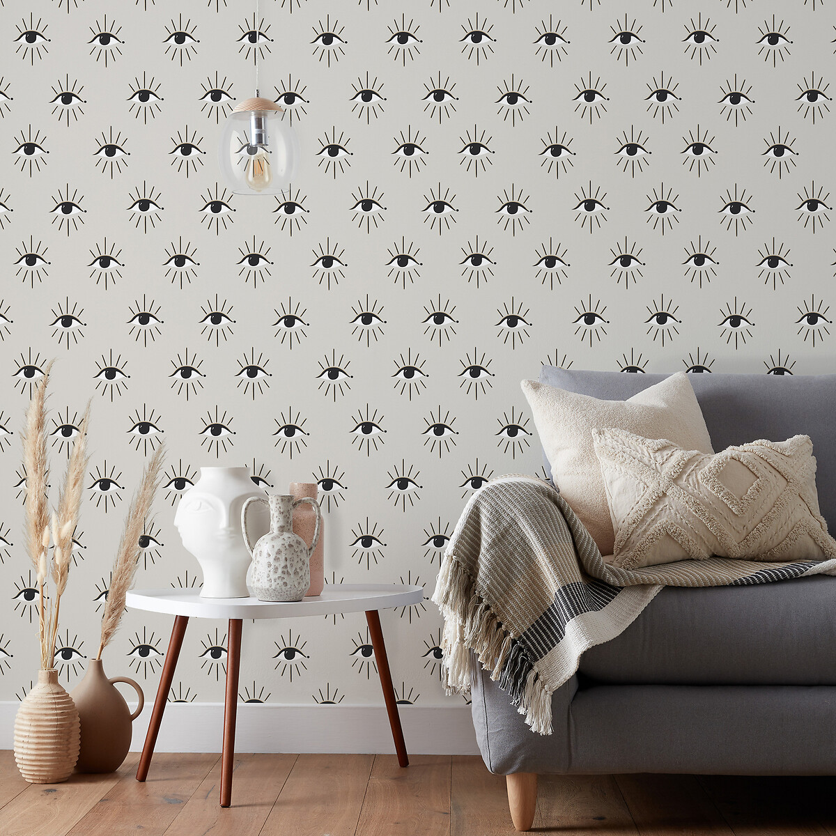 10m Theia Abstract Eye Printed Wallpaper grey, FURN.
