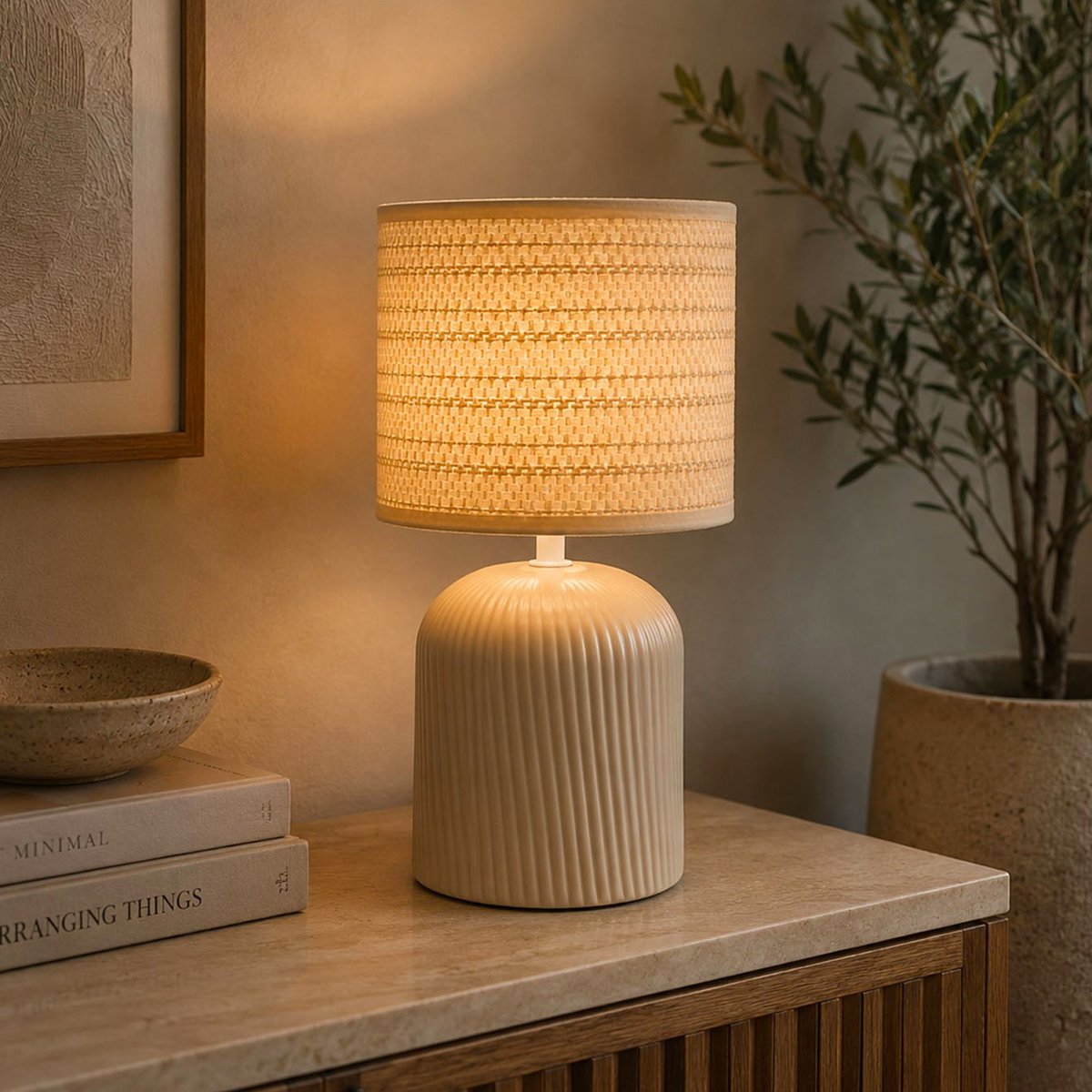 Lampe à poser céramique beige 18x18x31.5cm beige, VERSA