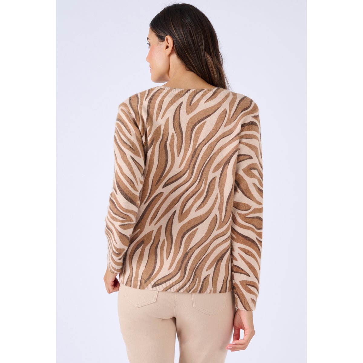 Pull imprimé animalier Thermolactyl beige sable, DAMART