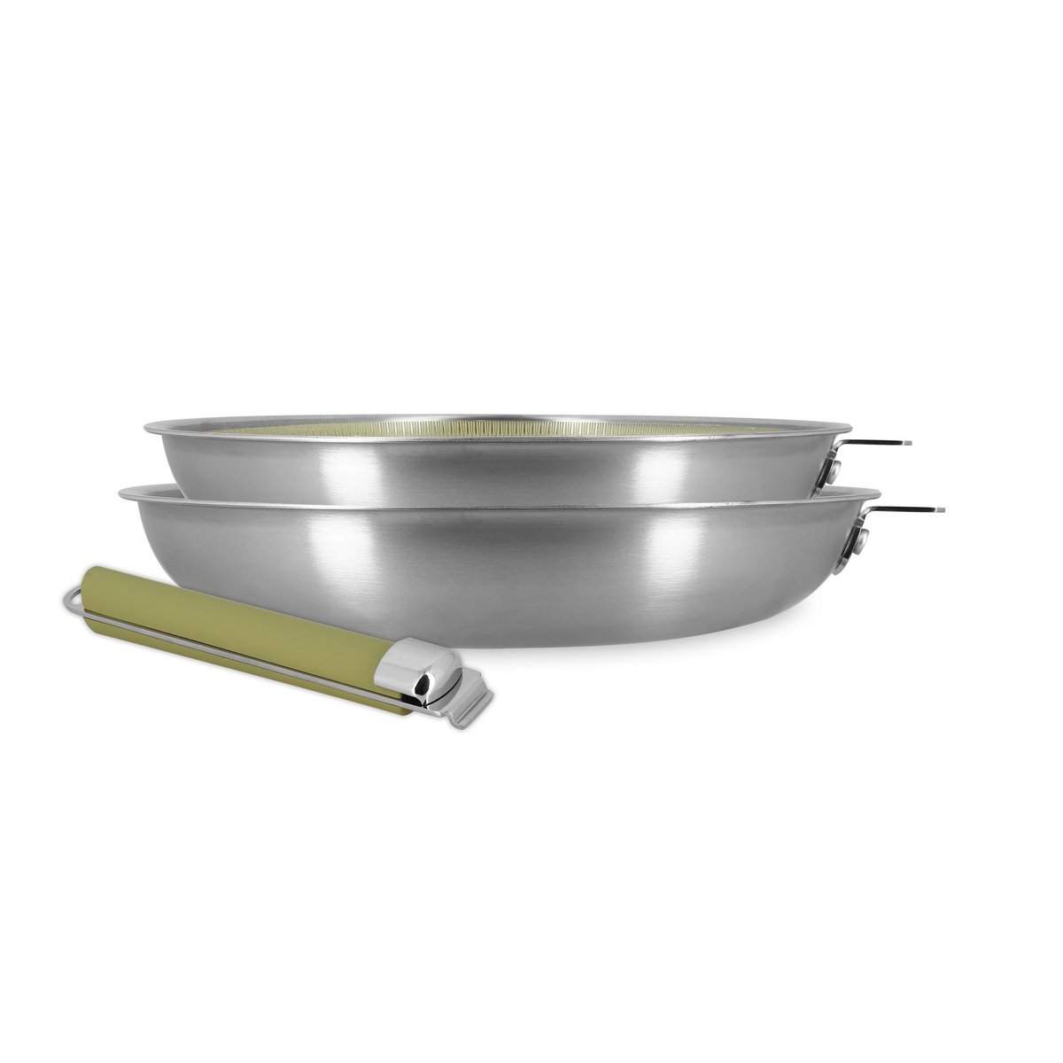 Lot de 2 poêles 24/28cm en acier inoxydable, AGLAE inox-vert, MENASTYL