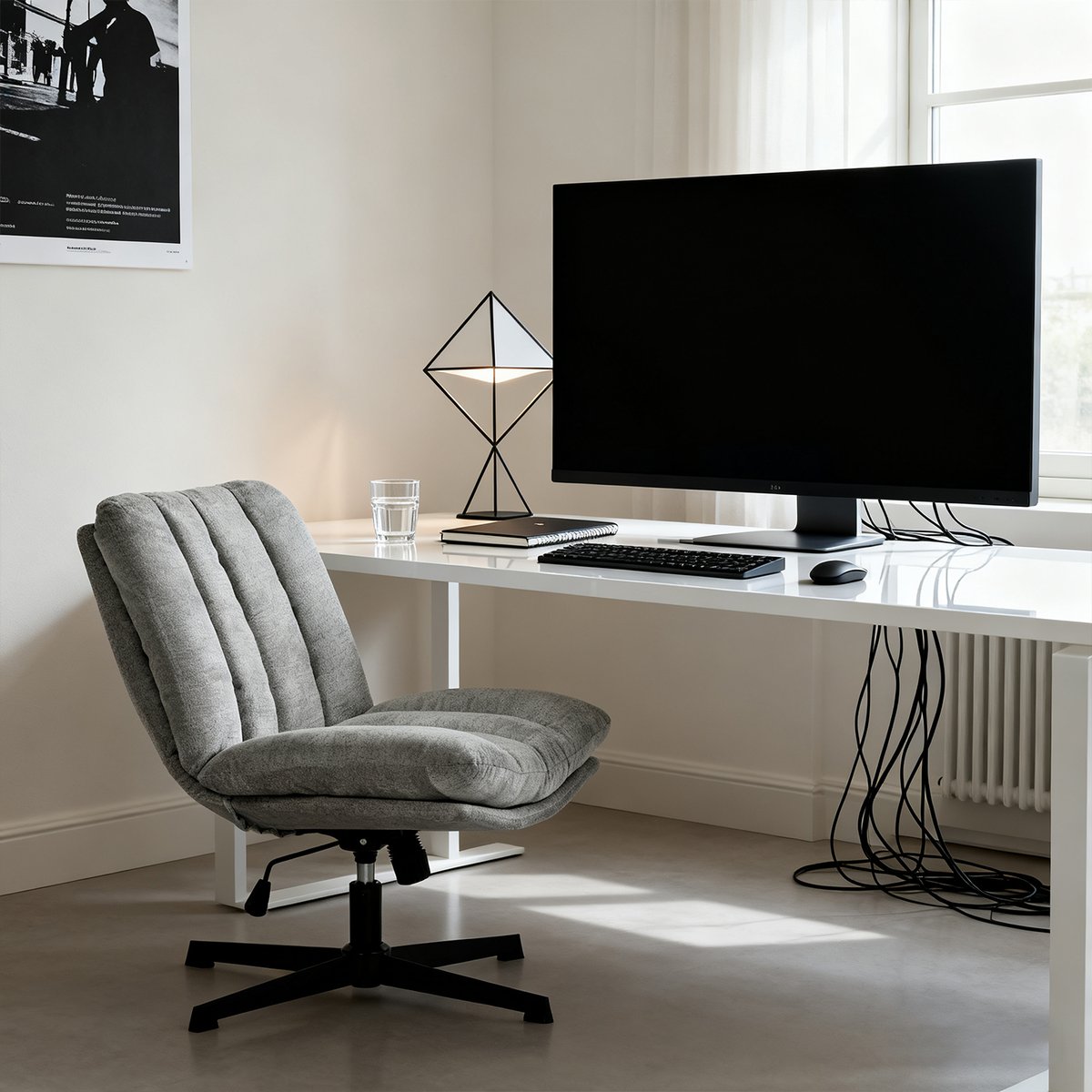 Chaise de bureau réglable et rotatif en chenille, CONFODO gris, MEUBLES COSY