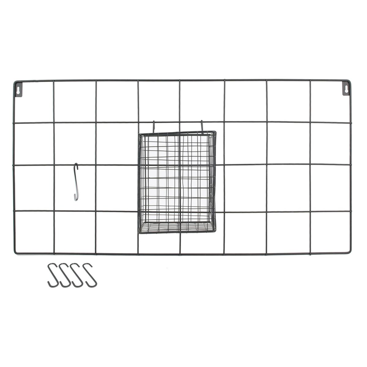 Support mural filaire avec pot et 5 crochets noir, THE HOME DECO FACTORY