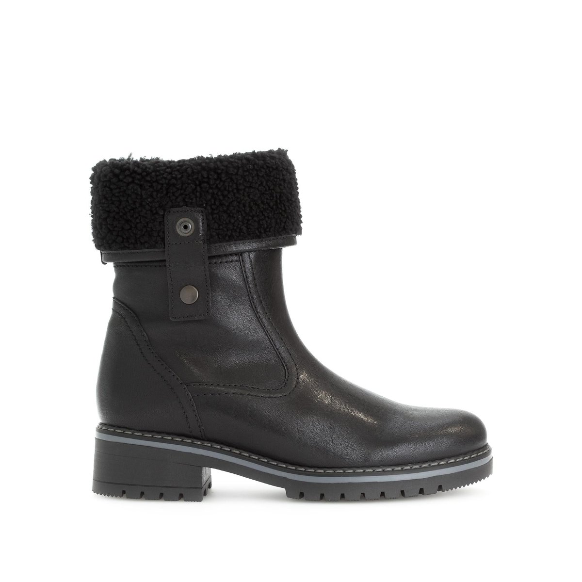 Bottines mid en cuir lisse à talon décroché noir lisse, GABOR
