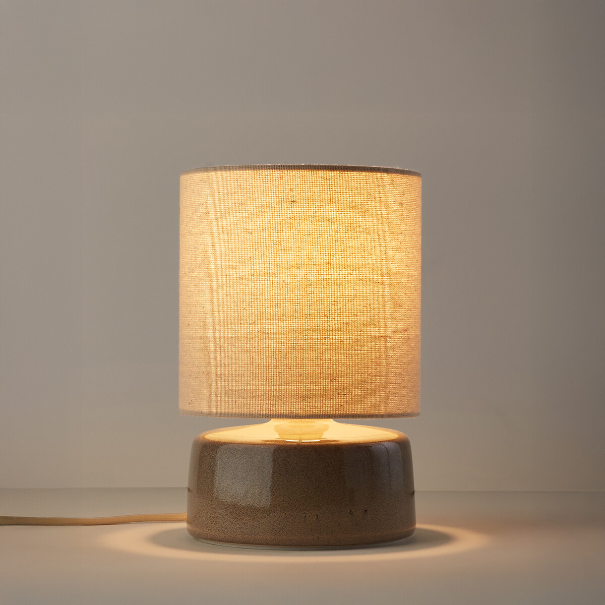Lampe à poser céramique et lin hauteur 25 cm, Amaga grège, LA REDOUTE INTERIEURS