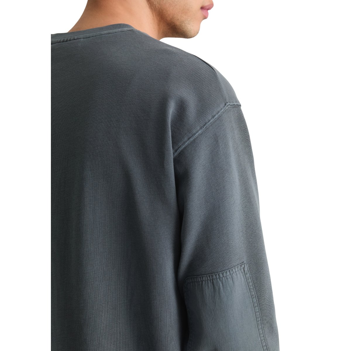 T-shirt long en jersey relaxed avec des détails tissés contrastés bleu foncé, MARC O’POLO DENIM