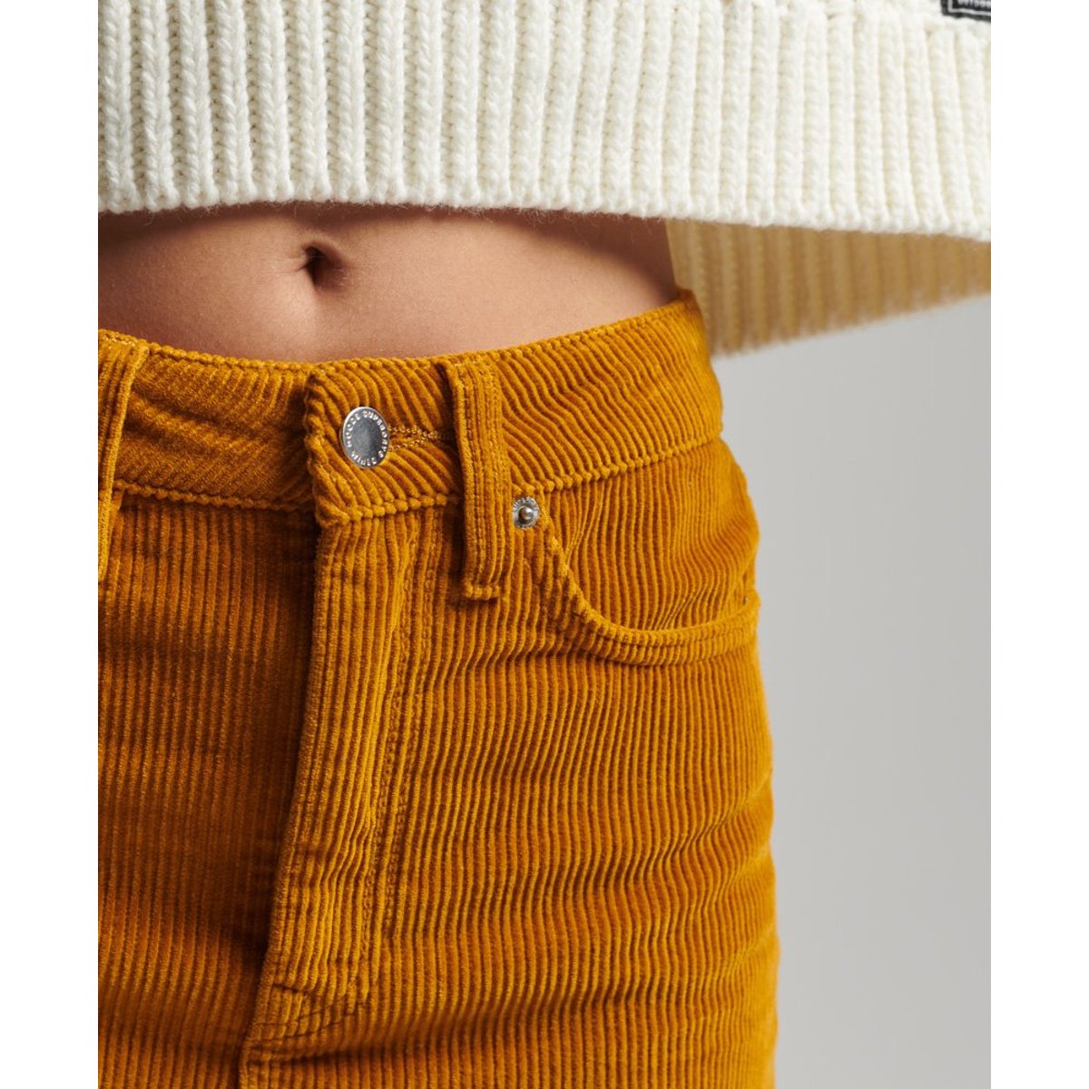 Minijupe en denim velours côtelé fauve curcuma, SUPERDRY