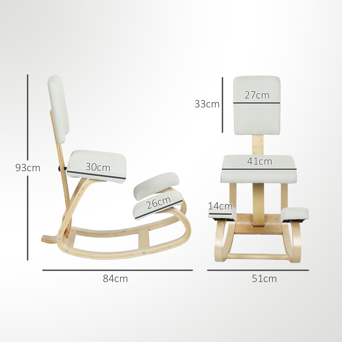 Chaise à genoux Bois de bouleau Crème crème, HOMCOM