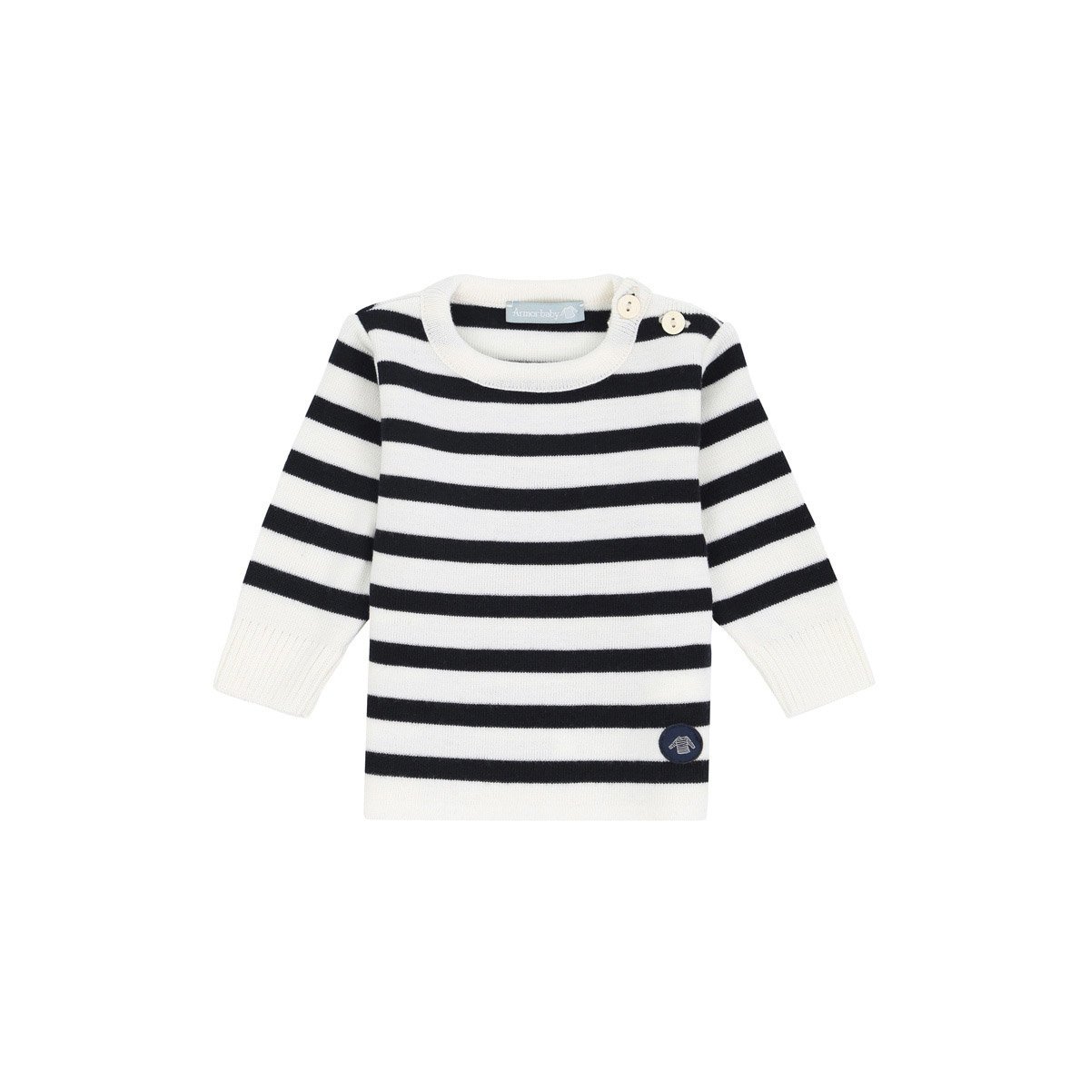 Pull marin en laine Mérinos BRIAC BABY nature/navire, ARMOR-LUX