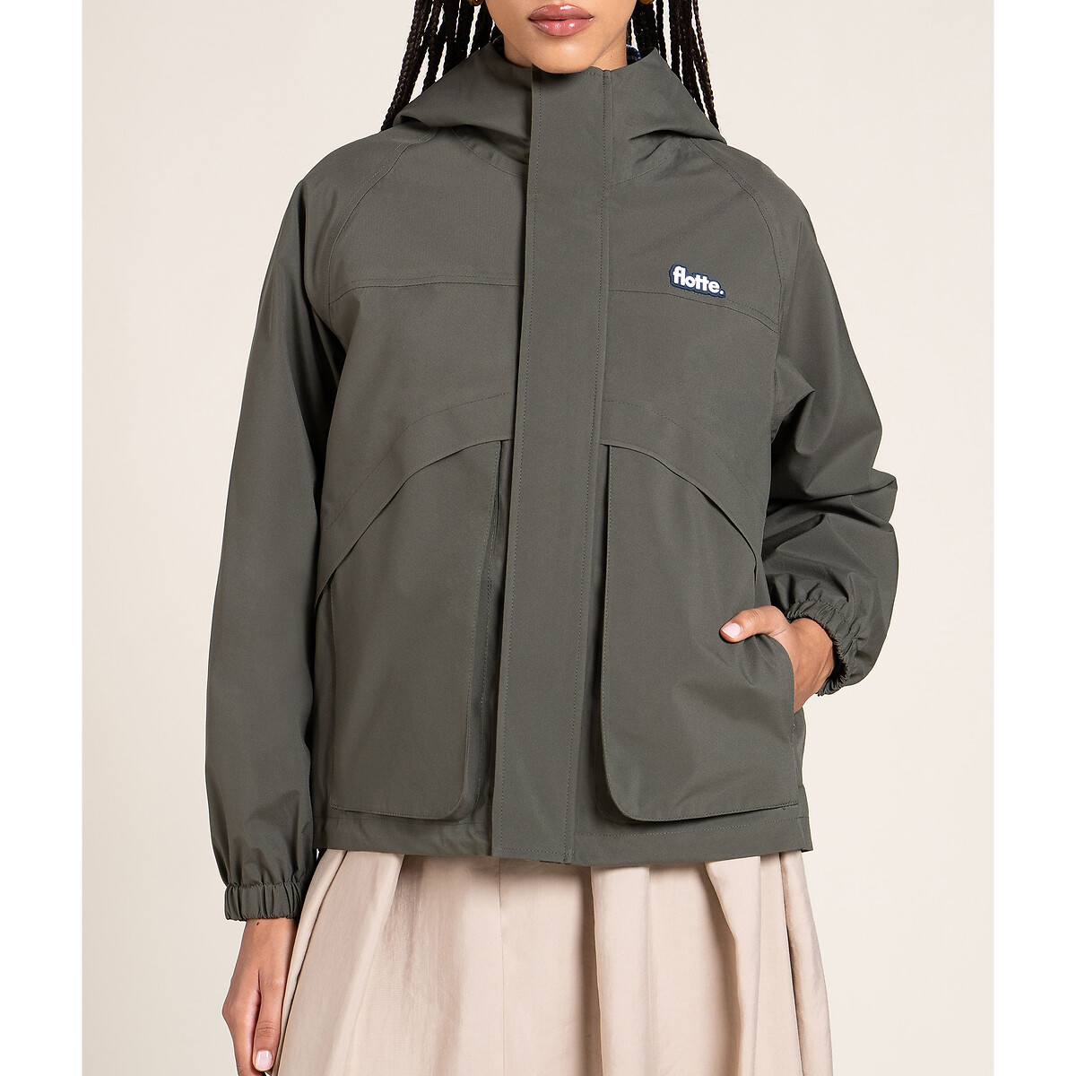Veste coupe vent à capuche, BREGUET kaki, FLOTTE