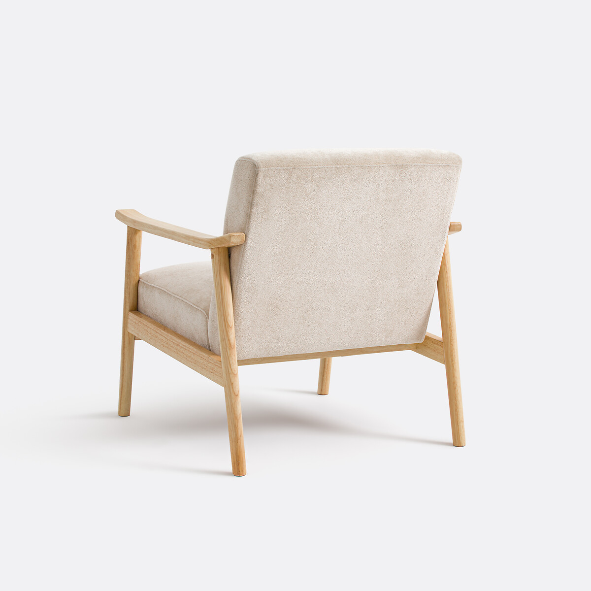 Fauteuil lounge en hévéa et velours texturé, EZRA ecru, LA REDOUTE INTERIEURS