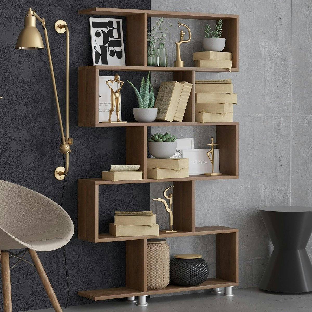 Etagère déstructurée effet bois de noyer - pieds métal JENA bois naturel, PIER IMPORT