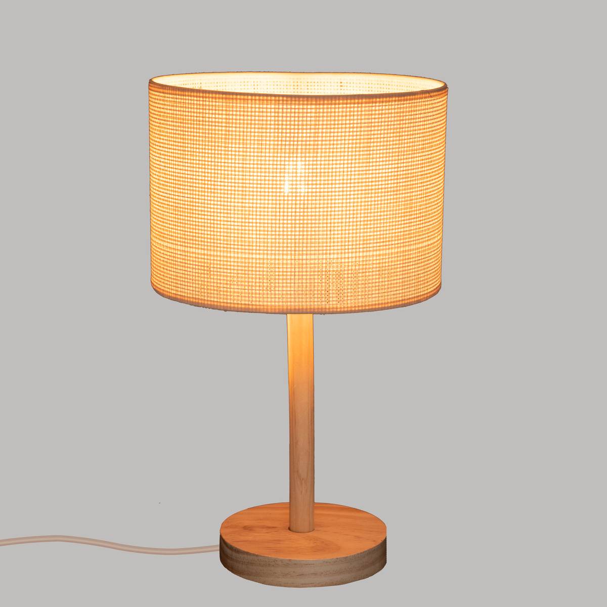 Lampe à poser en bois de pin abat-jour en paille DELLA beige, ATMOSPHERA