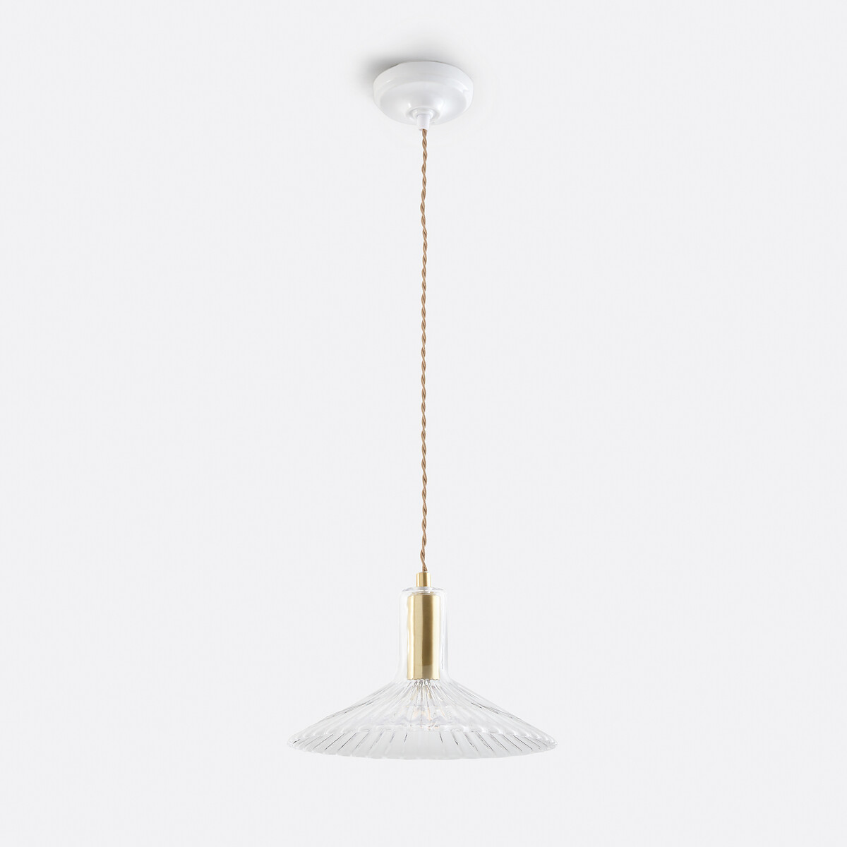 Gramma Ribbed Glass/Brass Hanging Lamp Ø24.5cm transparent, LA REDOUTE INTERIEURS