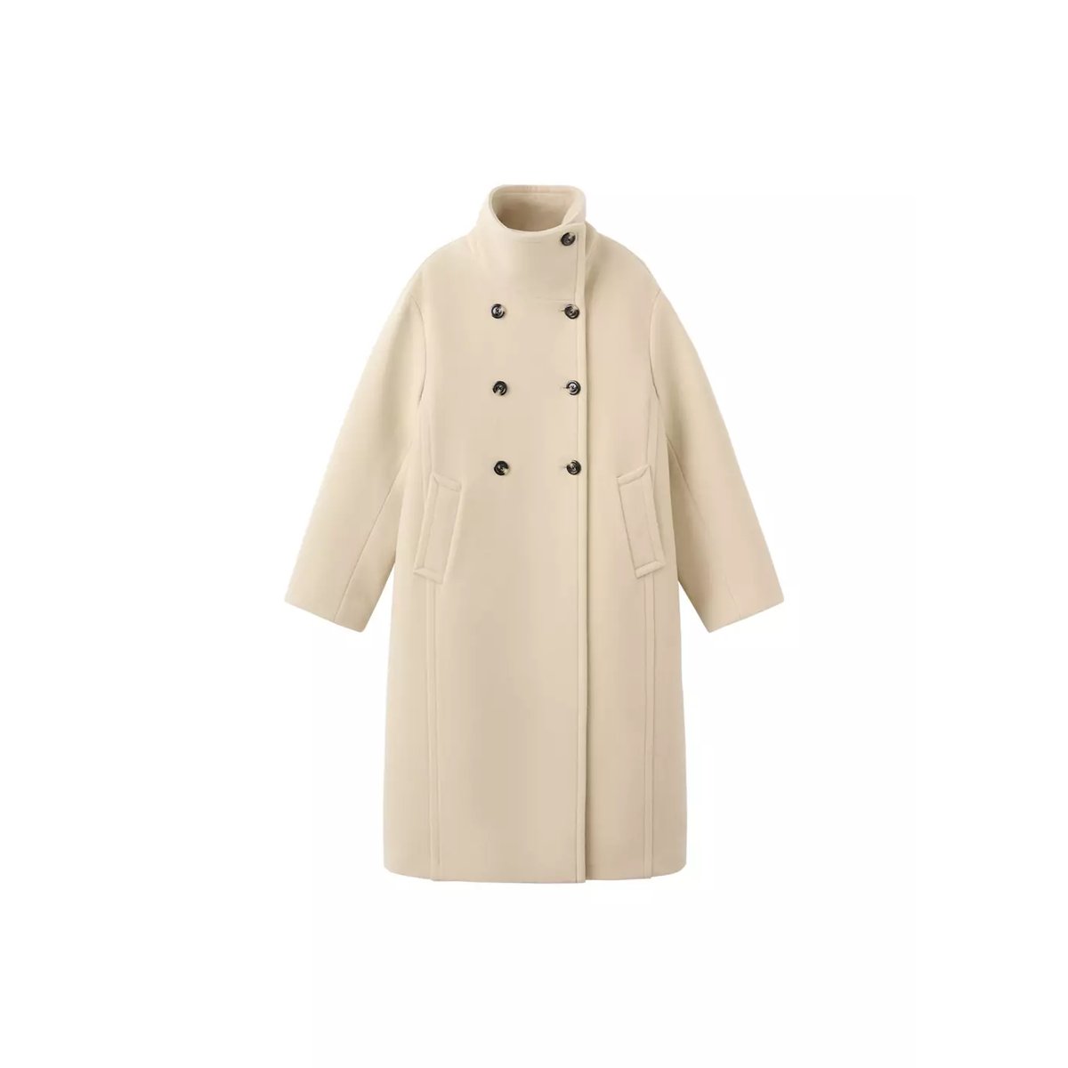 Manteau laine mélangée col cheminée vanille, MANGO