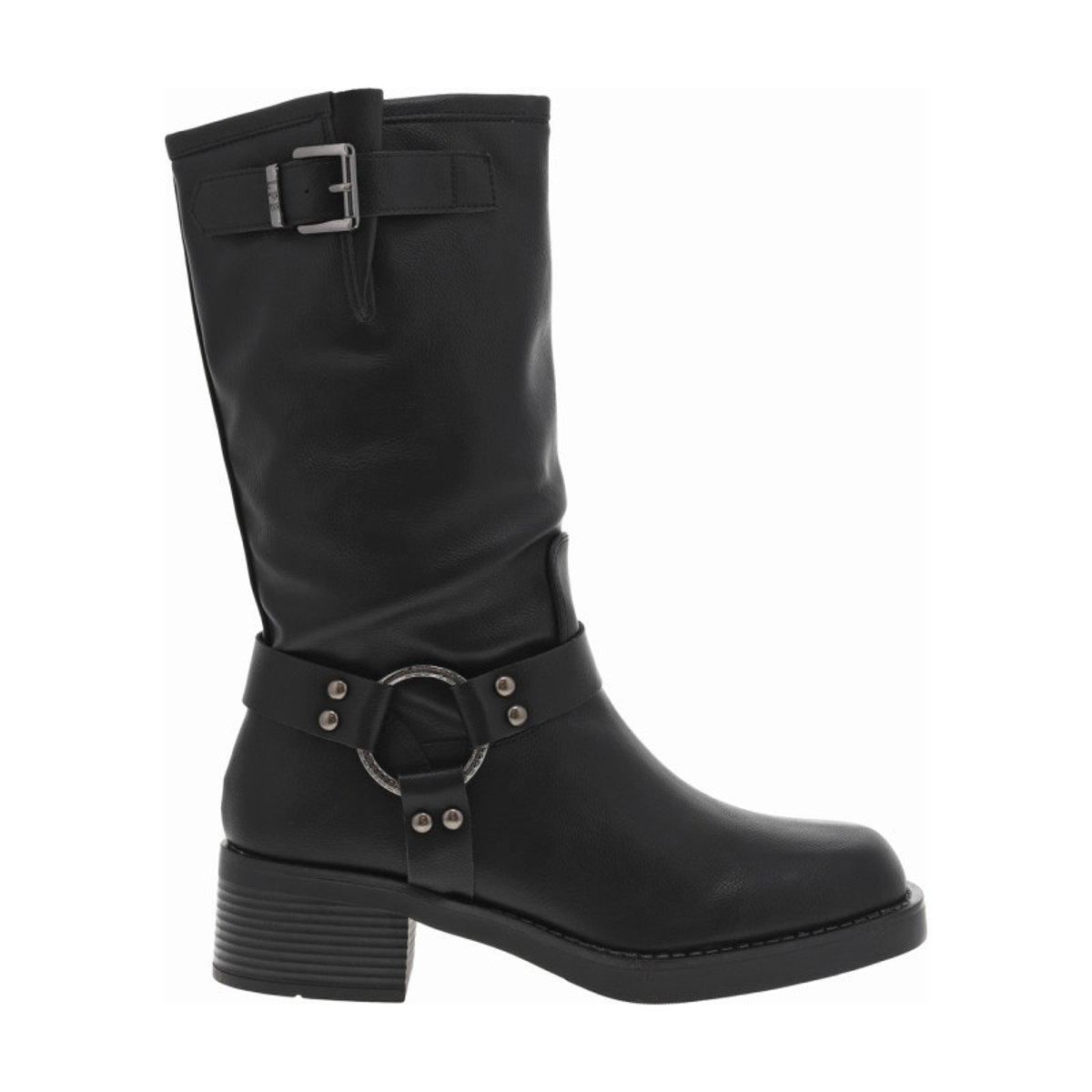 Bottes noires à talon décroché bas et à zip latéral avec bride et anneau gravé noires, LPB Les P'tites Bombes