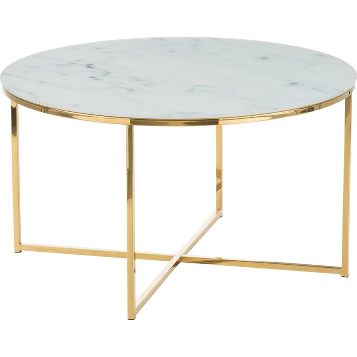 Table basse ronde ALISMA plateau verre blanc effet marbre et doré, RECOLLECTION