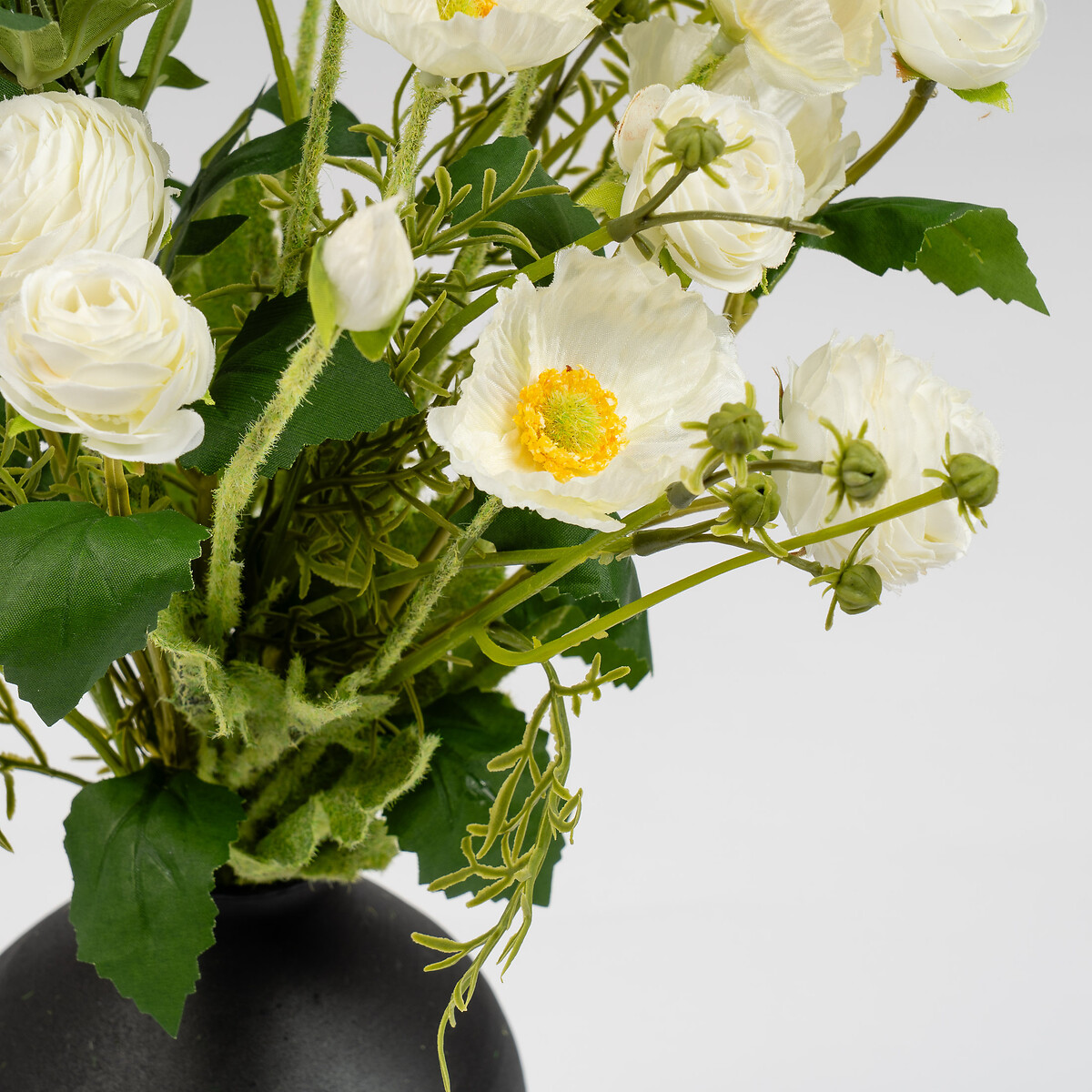 45cm Artificial White Poppy, Rose, and Cosmo Bouquet in Black Vase black, SO'HOME