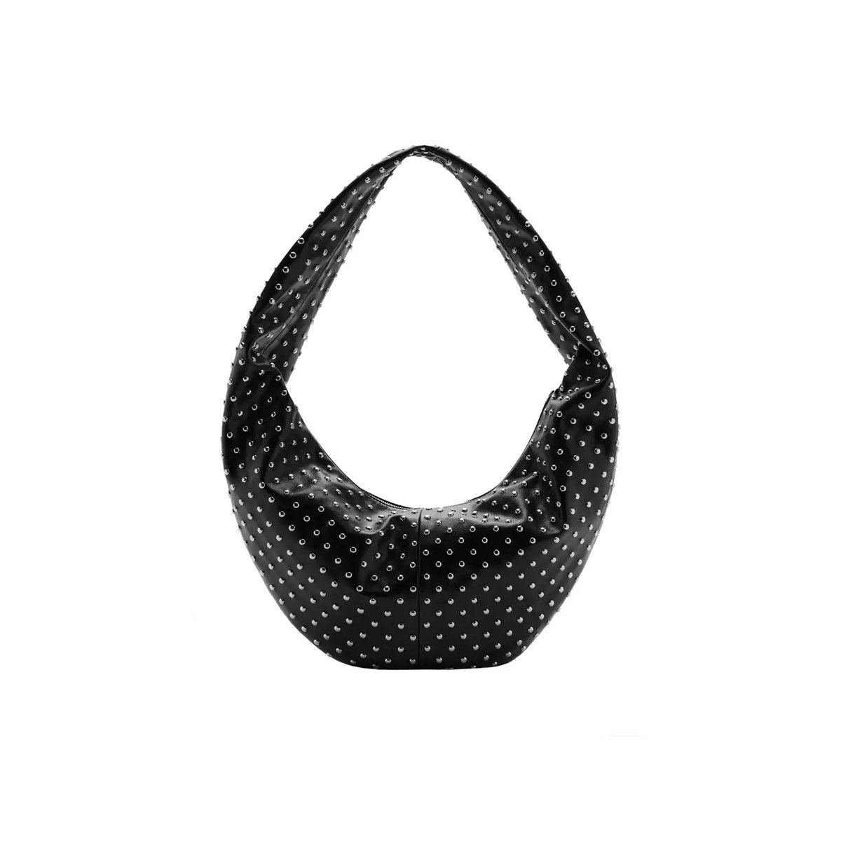 Sac porté épaule ovale à clous noir, MANGO