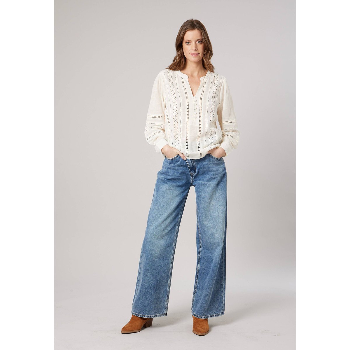 Blouse bohème femme en 100% coton VELORIA ivory, DEELUXE