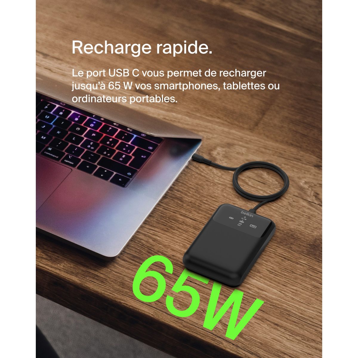 Batterie externe 20000 mAh 65W pour ordinateur portable couleur unique, BELKIN