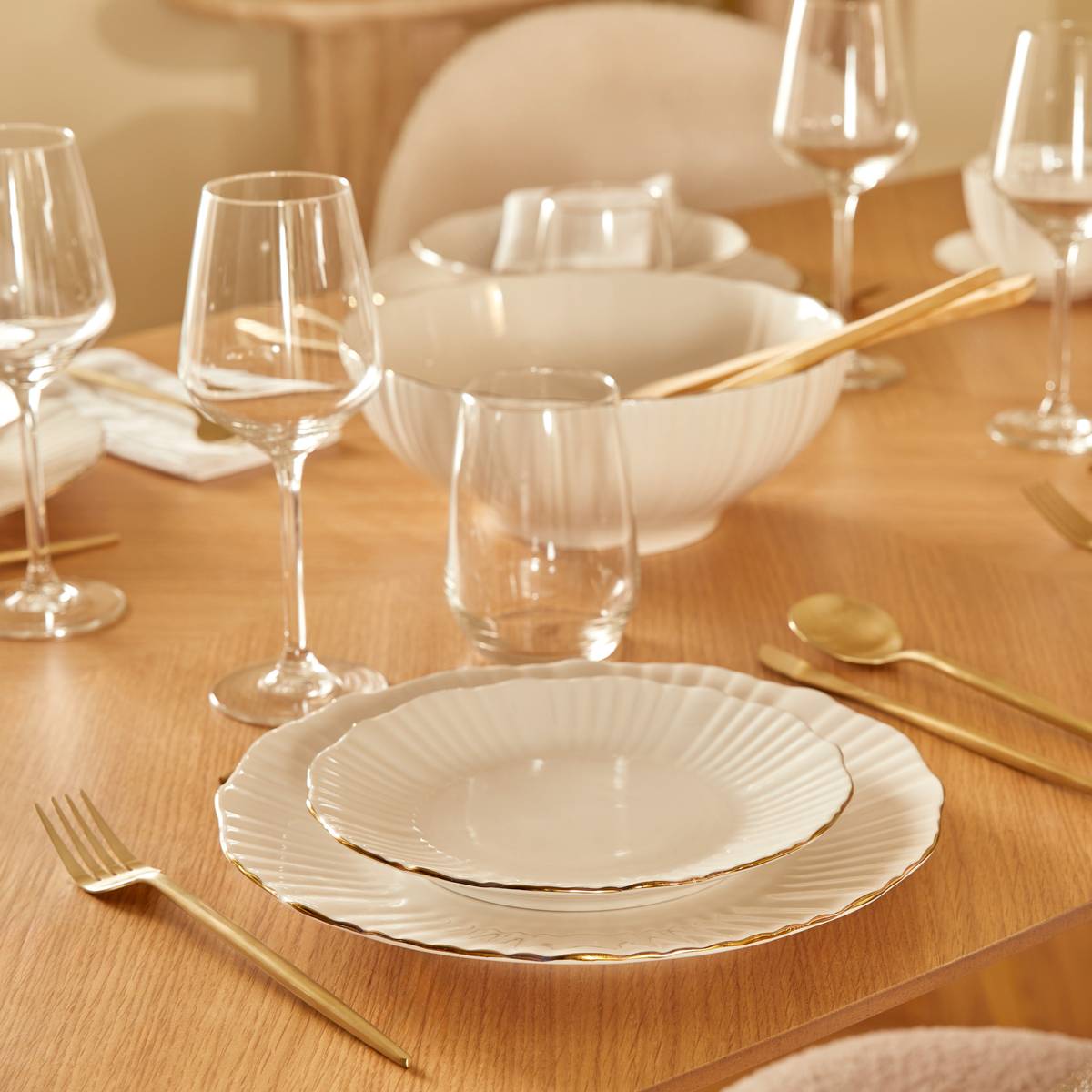 Lot de 6 assiettes dessert rondes en porcelaine DAPHNE blanc, ATMOSPHERA