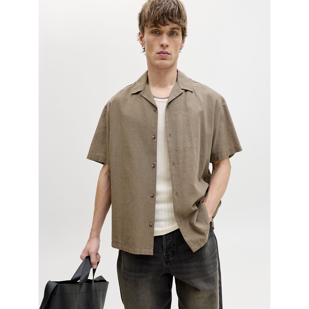 Chemise loose manches courtes marron, JACK & JONES