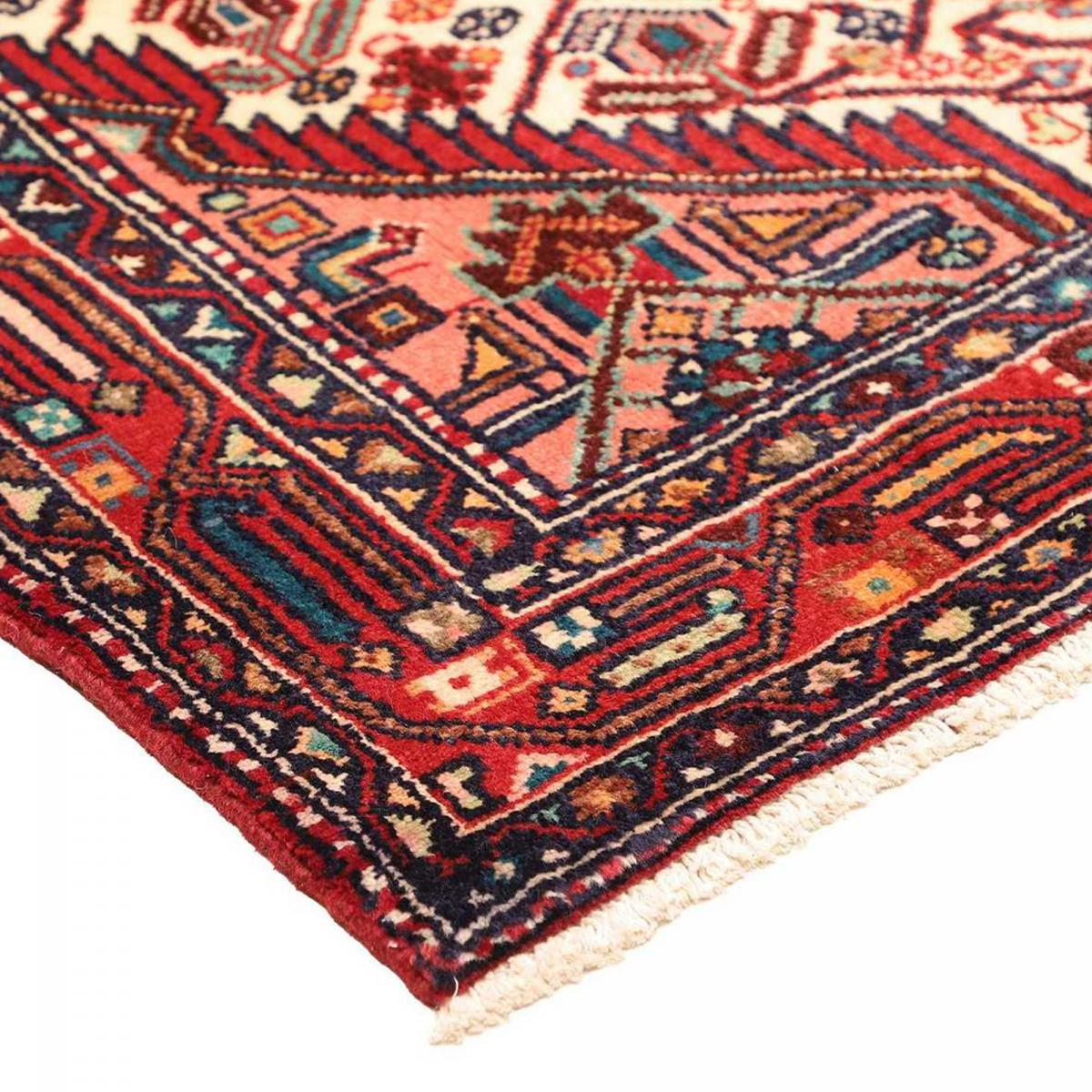 Tapis d'orient au motif oriental, noué main, HAMADAN 15 rouge, bleu, crème, UN AMOUR DE TAPIS