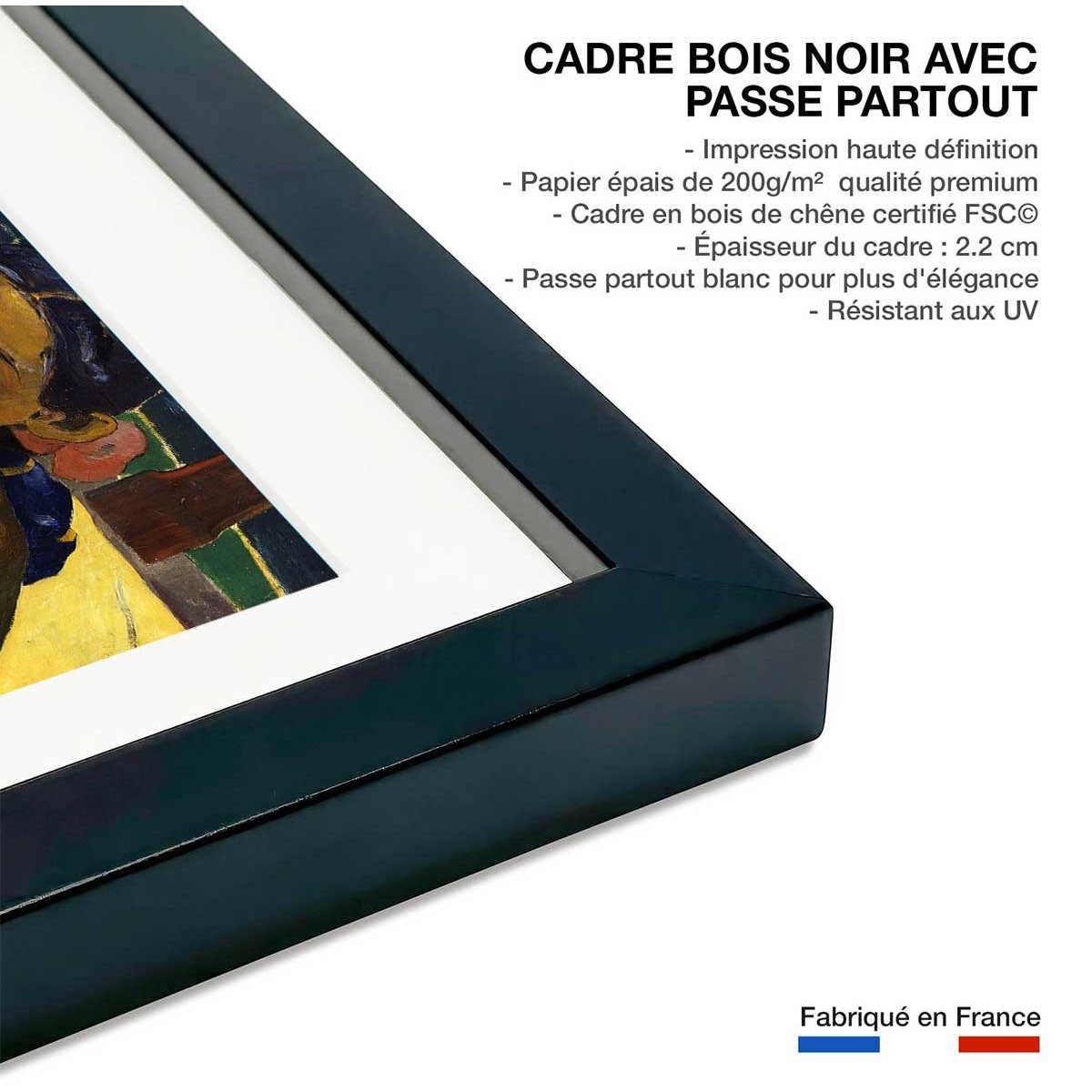 Poster Les nouvelles du jour - Parau api par Paul Gauguin affiche + cadre en bois - noir, HEXOA