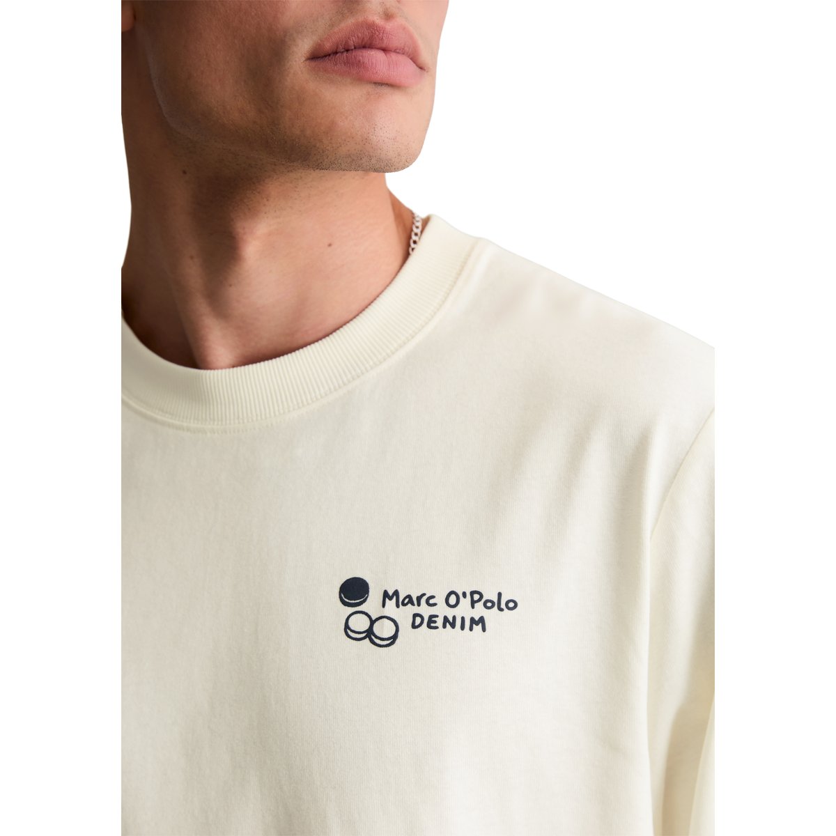 T-shirt à manches longues ample, en tissu épais avec un grand imprimé dans le dos blanc, MARC O’POLO DENIM