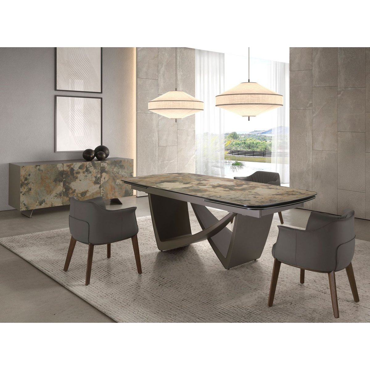 Chaise en simili cuir grise gris | noyer, ANGEL CERDA
