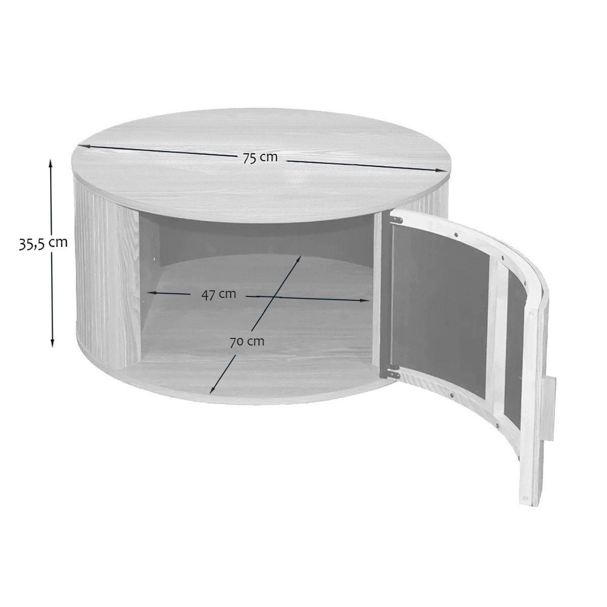 Table basse ronde avec rangement D75 cm - ERNEST bois clair, CALICOSY
