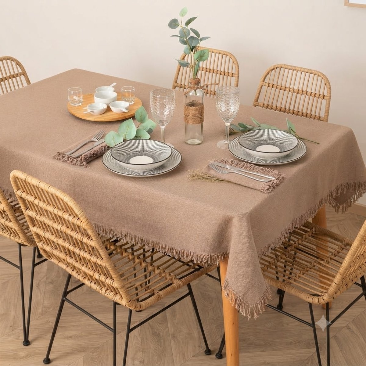 Nappe en coton a franges - Chic et élégante gris, EDEN