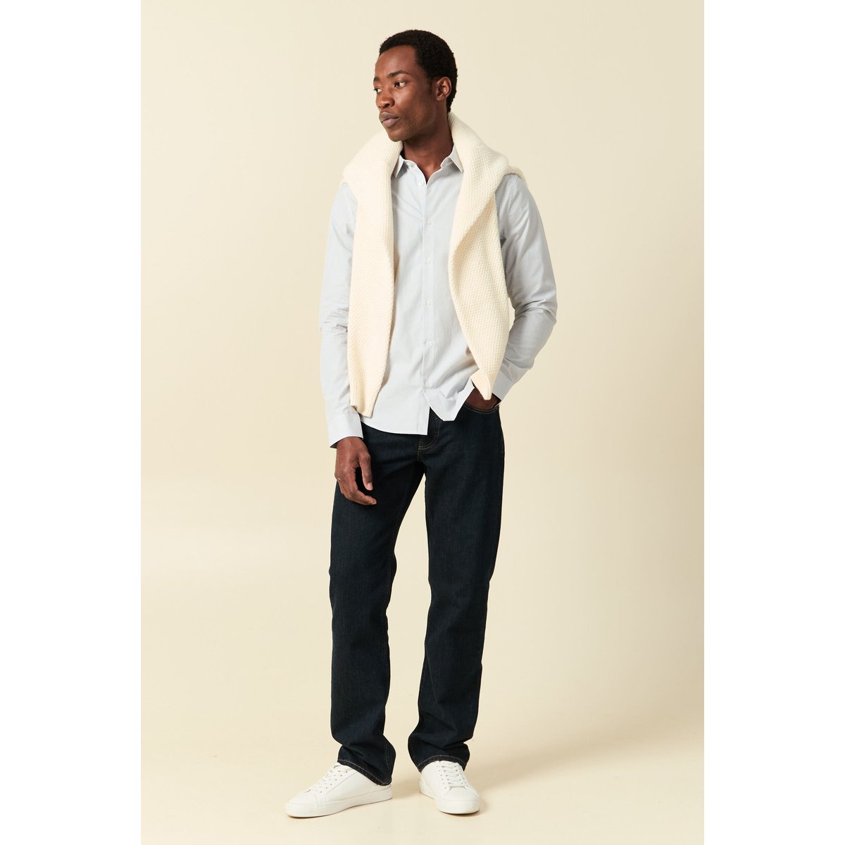 Chemise droite courte en coton gris foncé, BONOBO