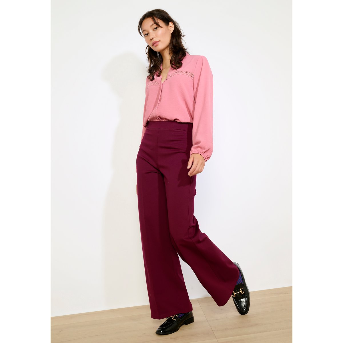 Pantalon évasé chic aubergine, LOLALIZA