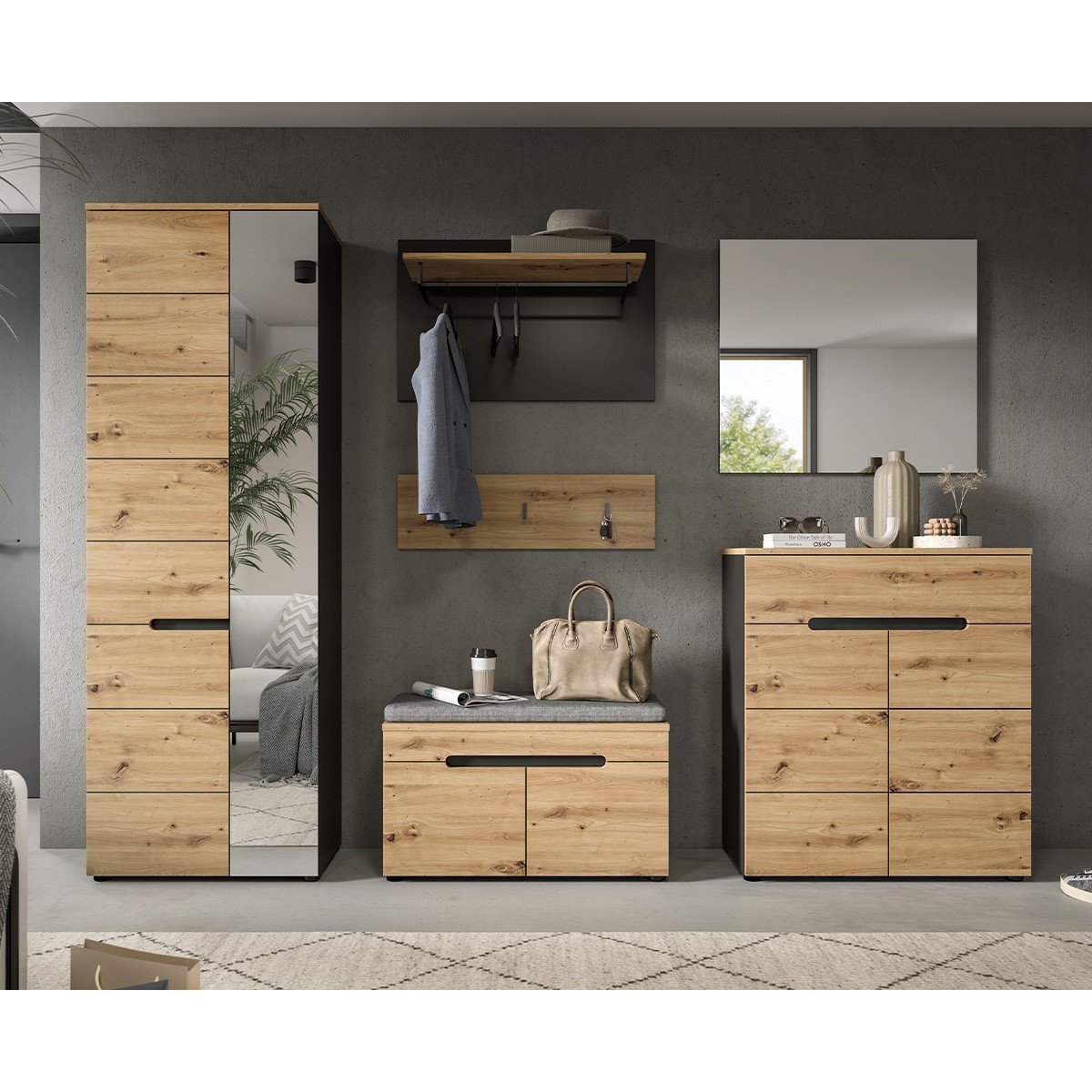 Armoire penderie 2 portes dont 1 miroir L65 cm - CANU bois clair, CALICOSY