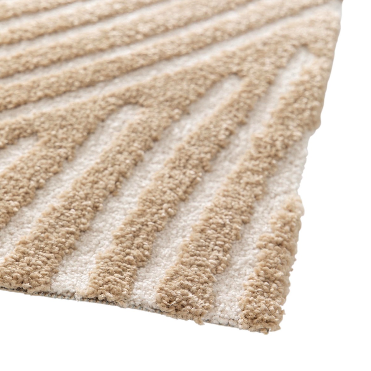 Tapis salon à reliefs doux géométrique DESIGN COURBE beige, THE DECO FACTORY