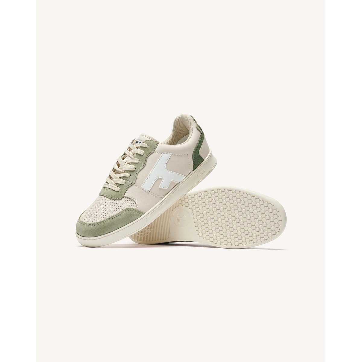 Baskets basses cuir suede HAZEL écru et kaki clair, FAGUO
