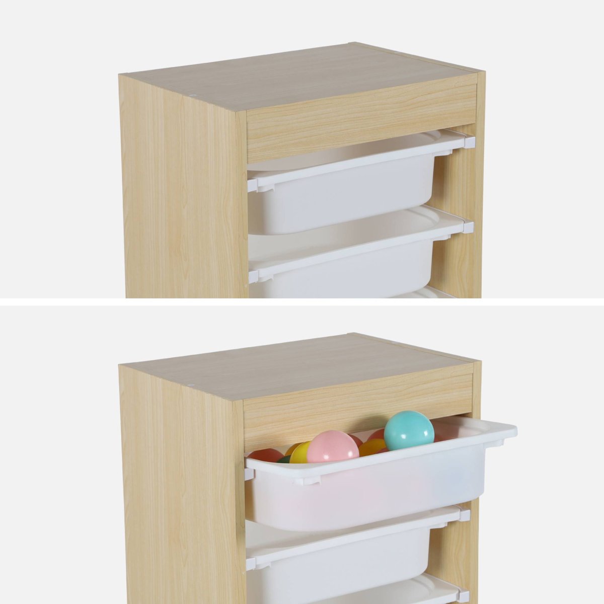 Meuble de rangement enfant 4 bacs de rangement SORA naturel, SWEEEK