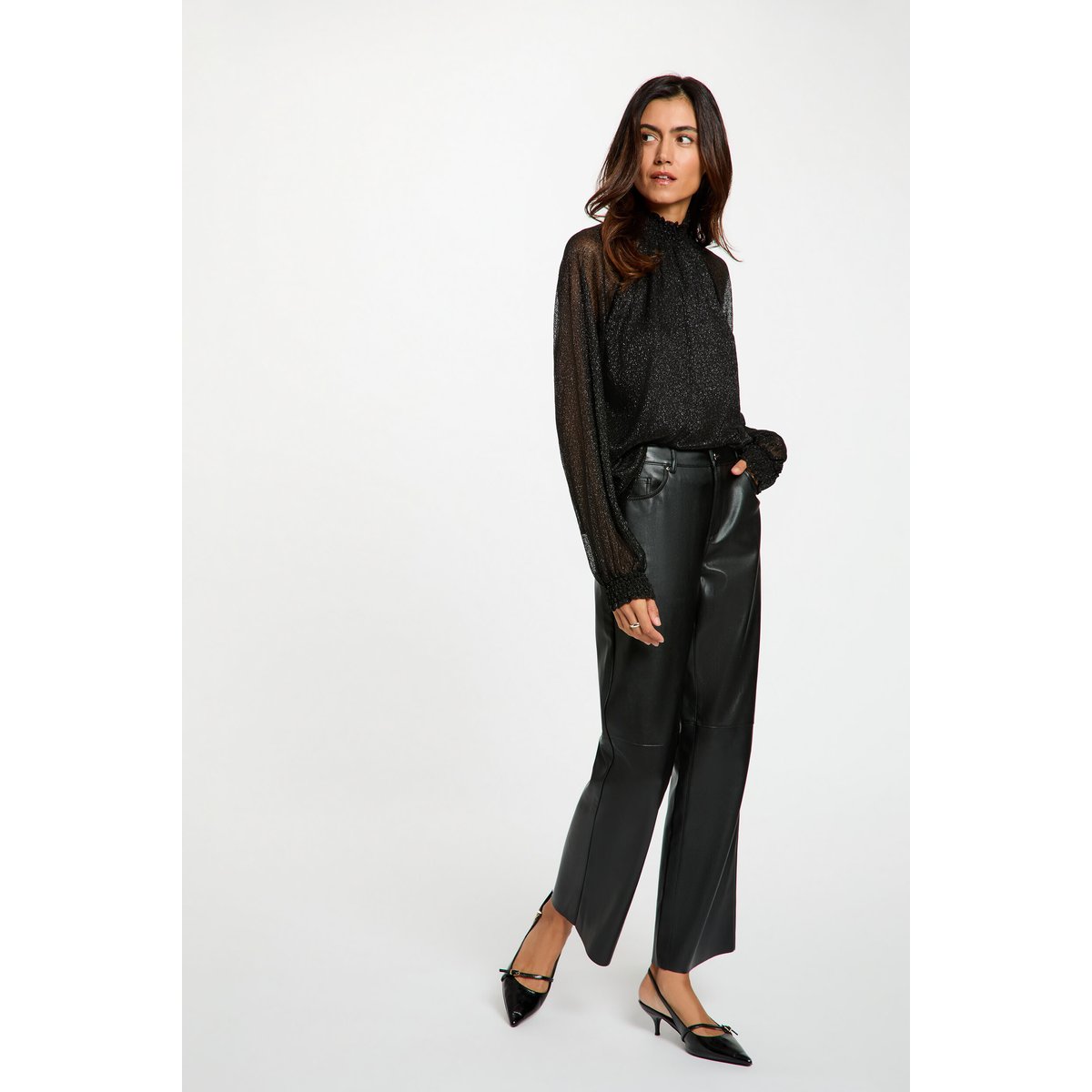 T-shirt col montant noir, MORGAN
