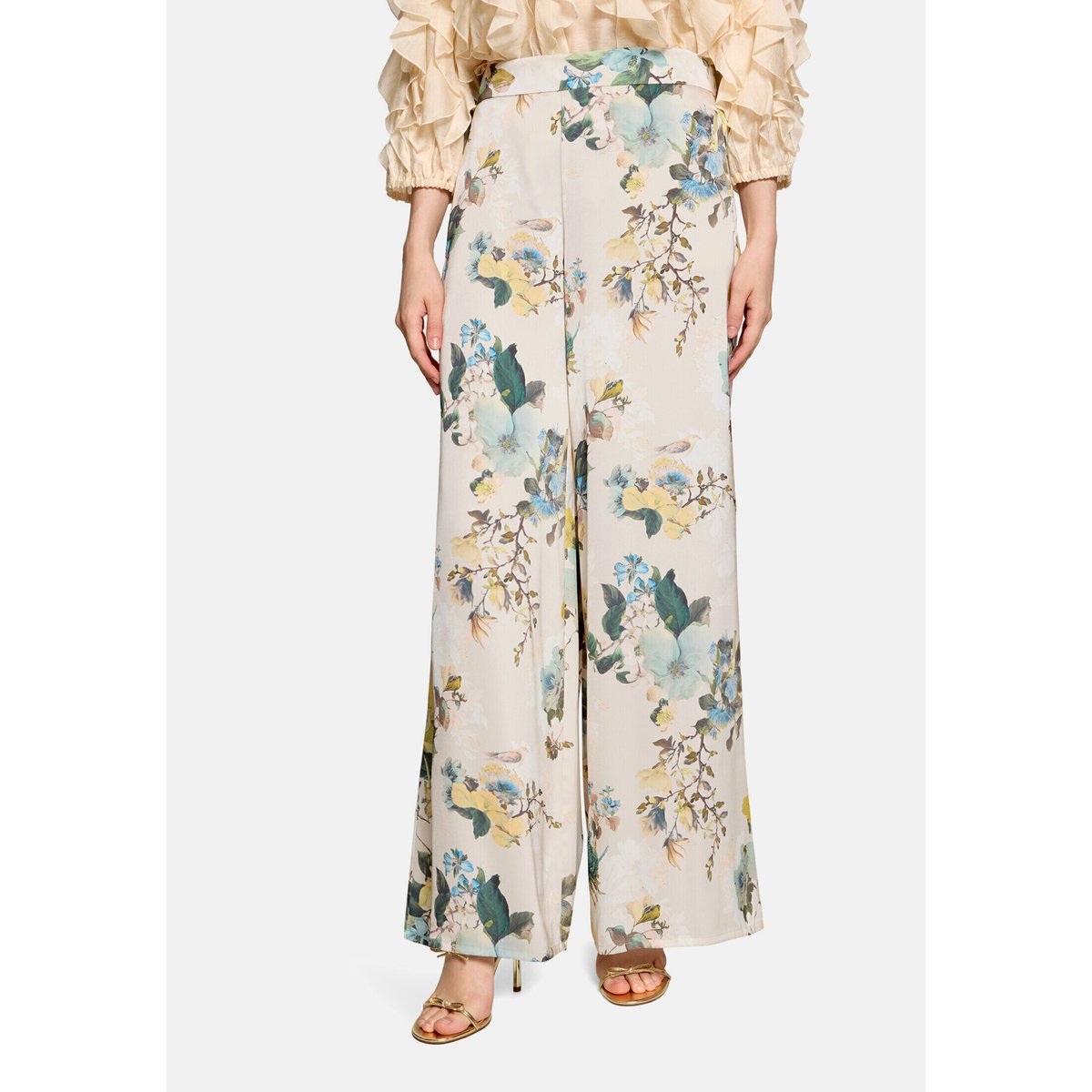 Pantalon Marlene à imprimé à fleurs cream/mint, VERA MONT