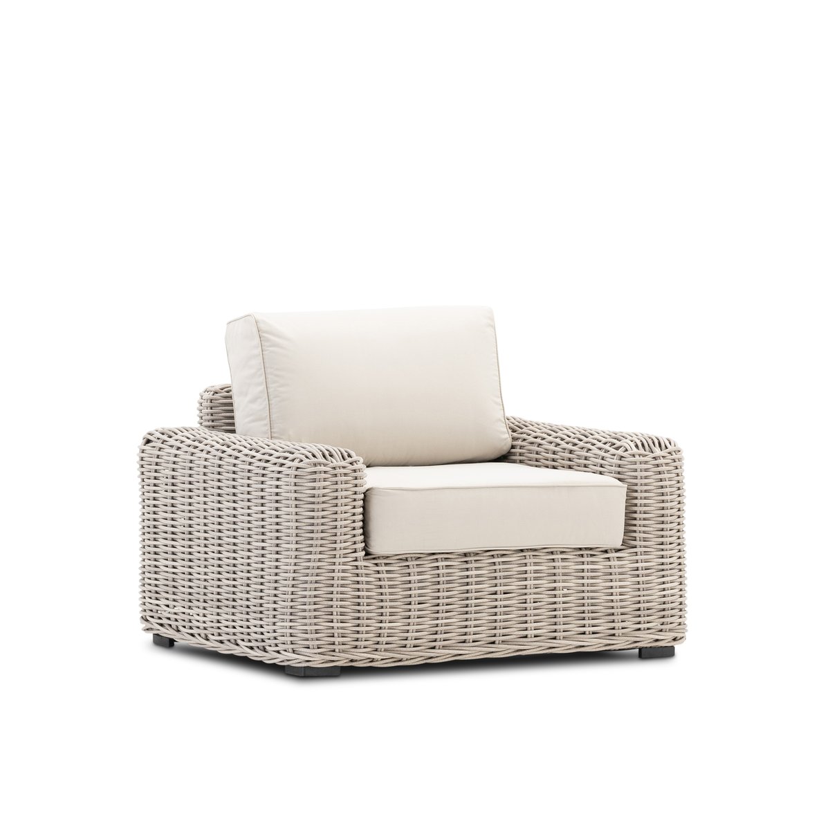 Fauteuil rotin, TAHITI gris, coussin beige, DEFORA HOME