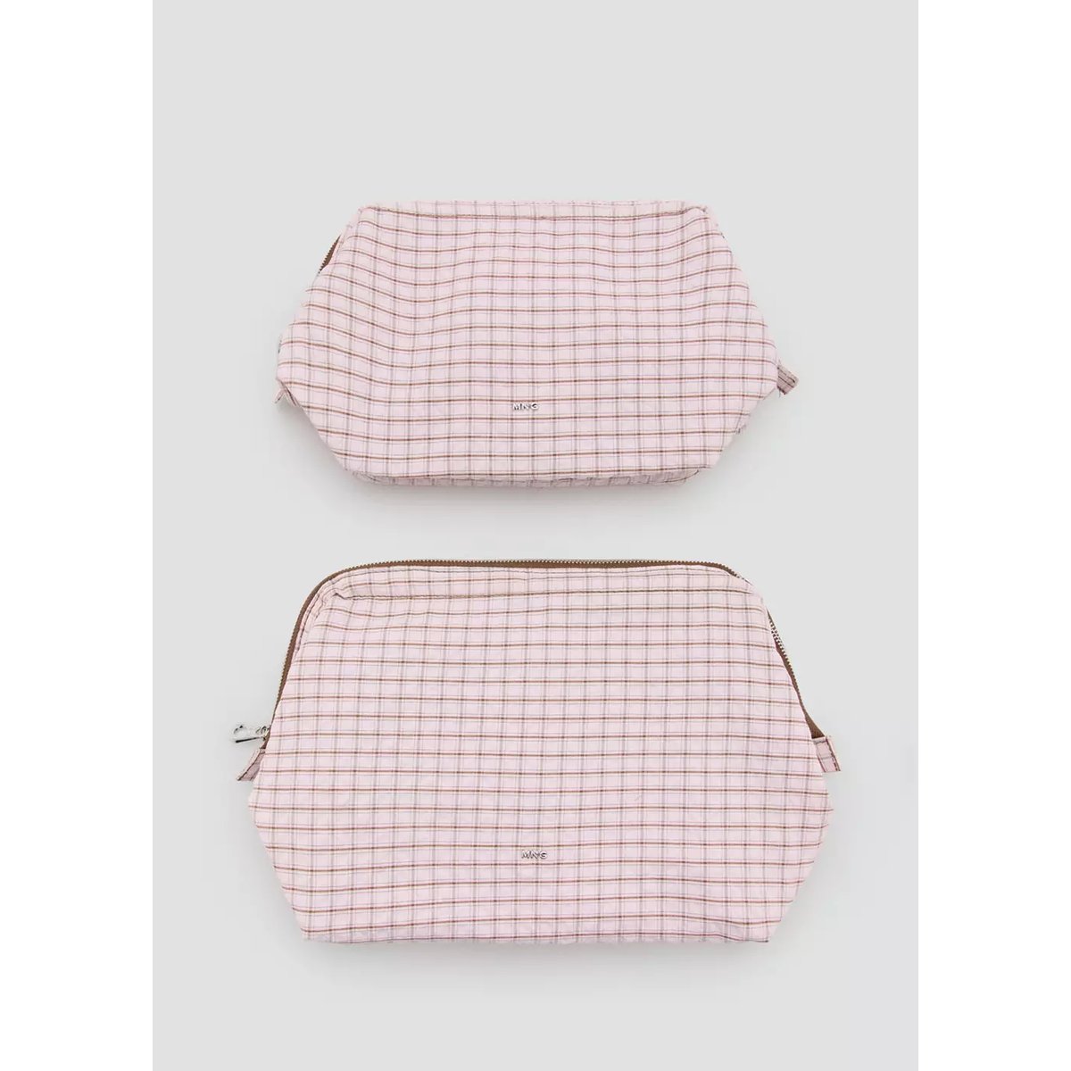 Trousse de toilette à carreaux en coton rose, MANGO