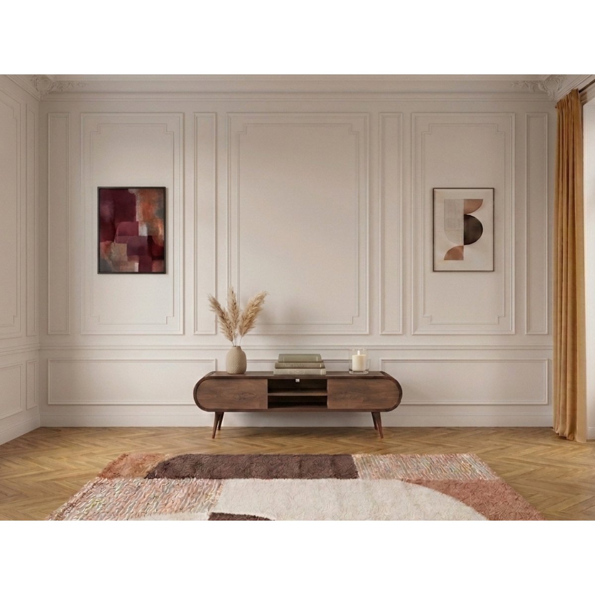 Meuble TV 180 cm mélaminé, BILLIE marron clair, BOBOCHIC
