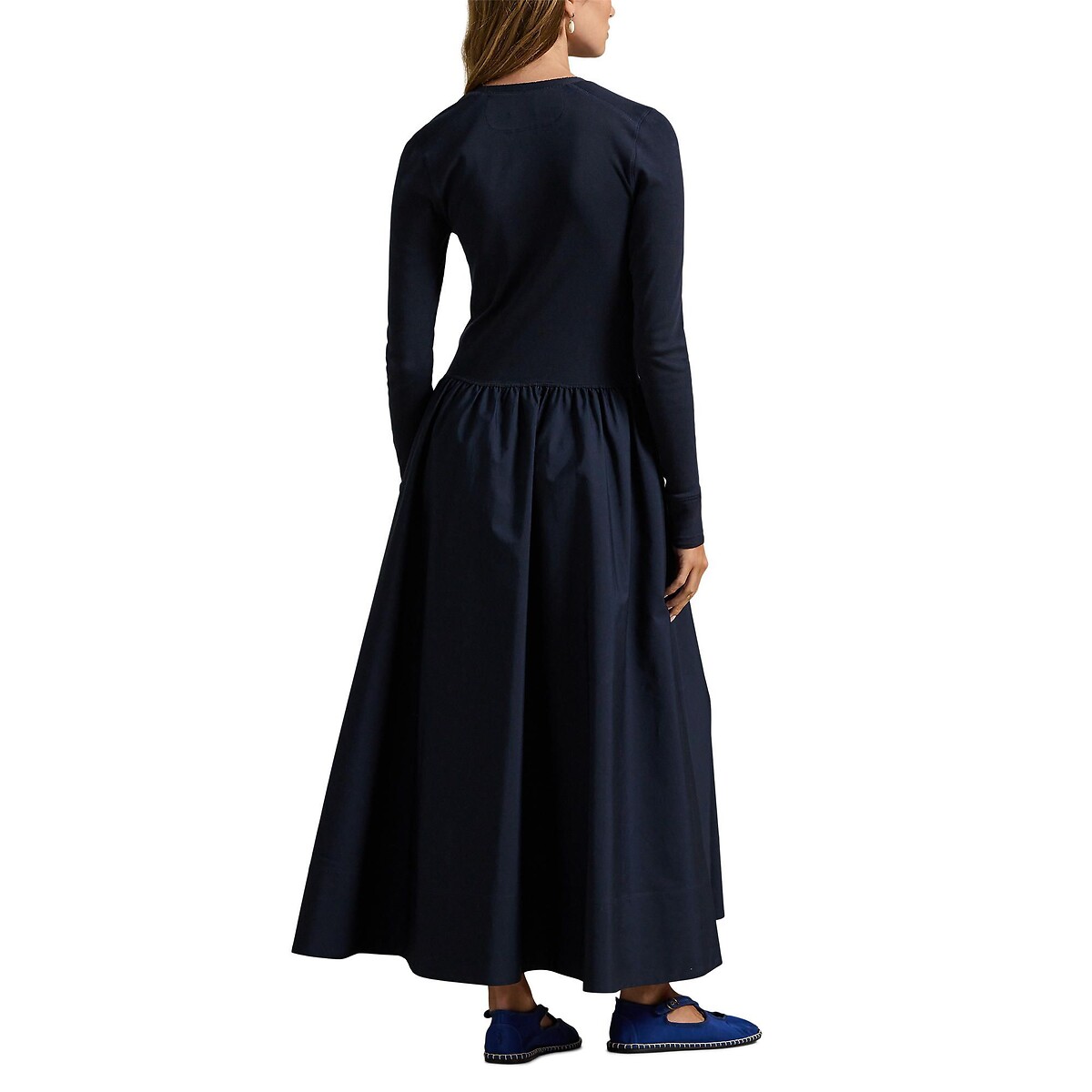 Robe longue évasée à manches longues marine, POLO RALPH LAUREN