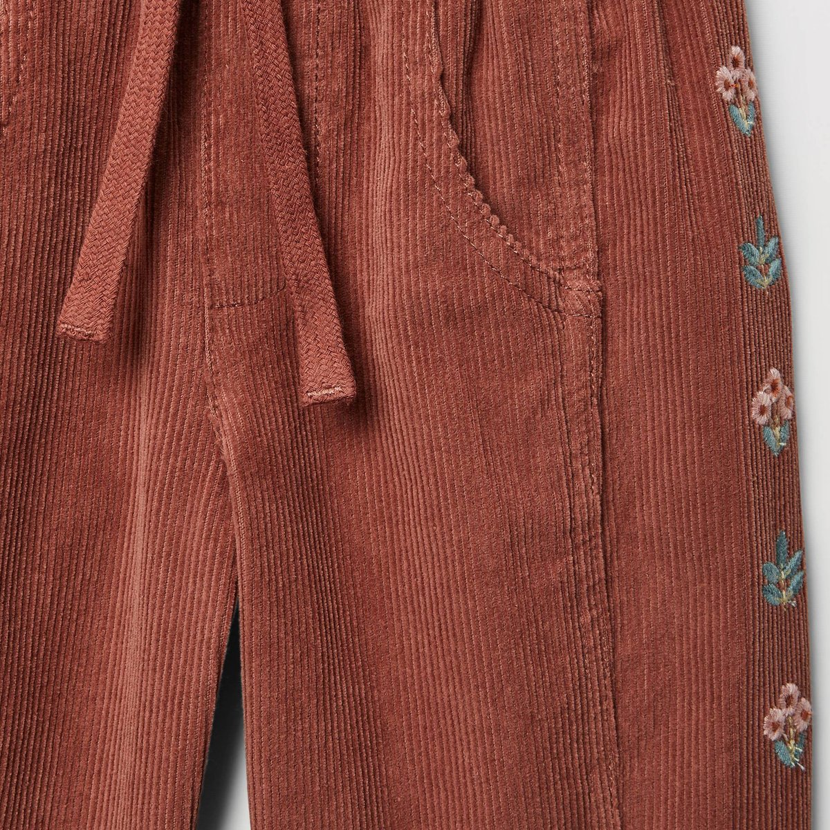 Pantalon taille élastique en velours brodé en coton BIO GOTS ronsard, BOUT'CHOU