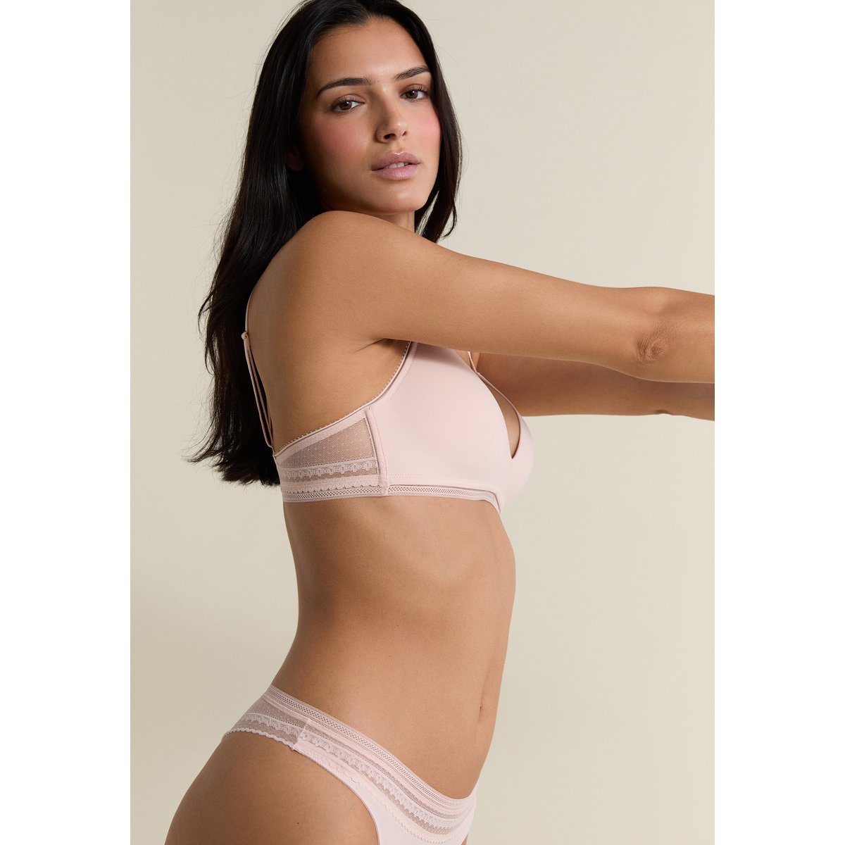 Soutien-gorge triangle sans armatures avec détails en dentelle PURE DREAM rose poudre, ETAM