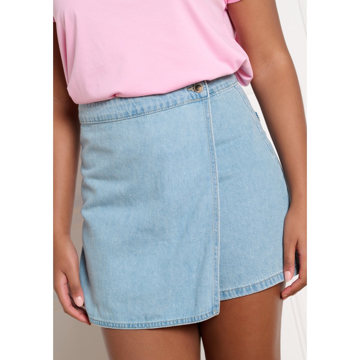 Jupe-short en denim blue bleached, LOLALIZA